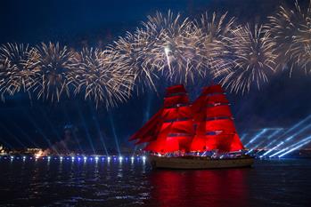 People celebrate Scarlet Sails festival in St. Petersburg, Russia