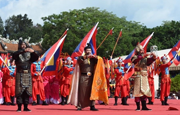 Performers stage show at opening ceremony of Cross-Strait Guan Di Culture and Tourism Festival